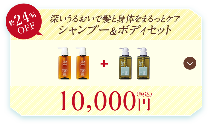 深いうるおいで髪と身体をまるっとケア「シャンプー＆ボディセット」　セット内容を見る