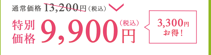 通常価格13,200円（税込）が特別価格9,900円（税込）で3,300円お得！
